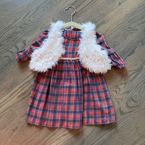 Flannel Dress with Fur Vest
